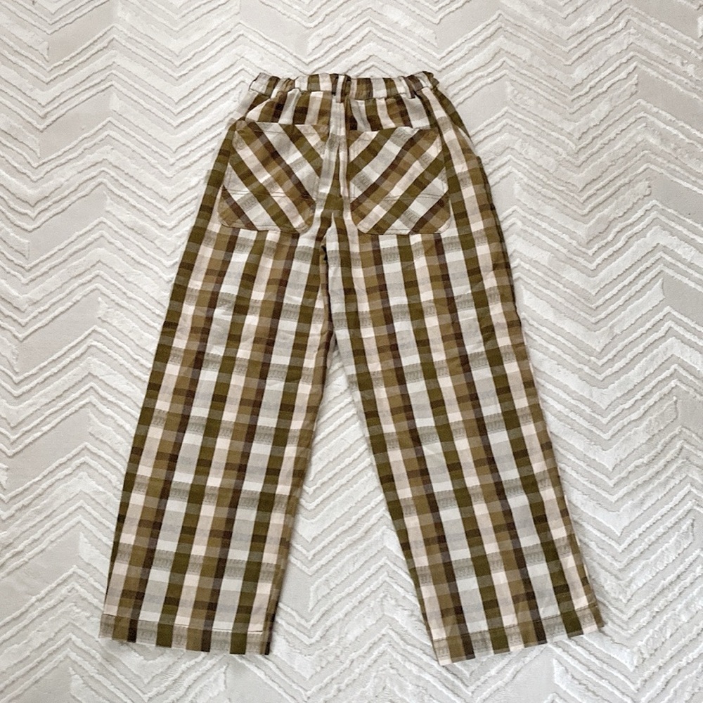 Free People Love Buzz Straight-leg Plaid Check Pants- Olive Combo - Picture 3 of 5